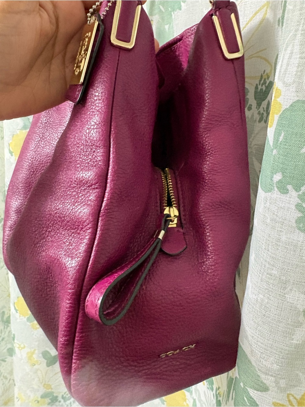 COACH Madison Phoebe Tumbled Hot Pink Leather 3 Section Shoulder Bag VINTAGE - Picture 11 of 15